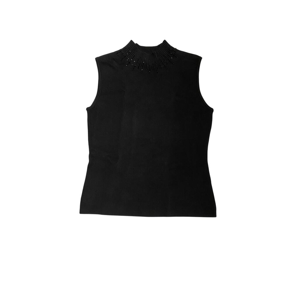 Jade Melody Tam Halter Neck Sleeveless knit Blouse M black Vintage Style beaded